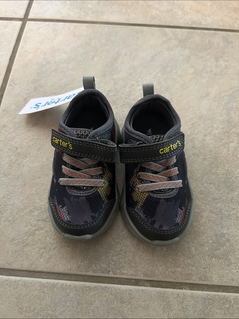 Carter's Navy Gray Sneakers with Yellow Accents